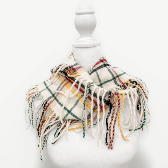 Burberry Accessories - Burberry Scarf Cashmere Double Fringe Plaid Rainbow Authentic  Happy Red Black